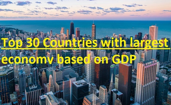 Top 30 Countries with largest economy based on GDP